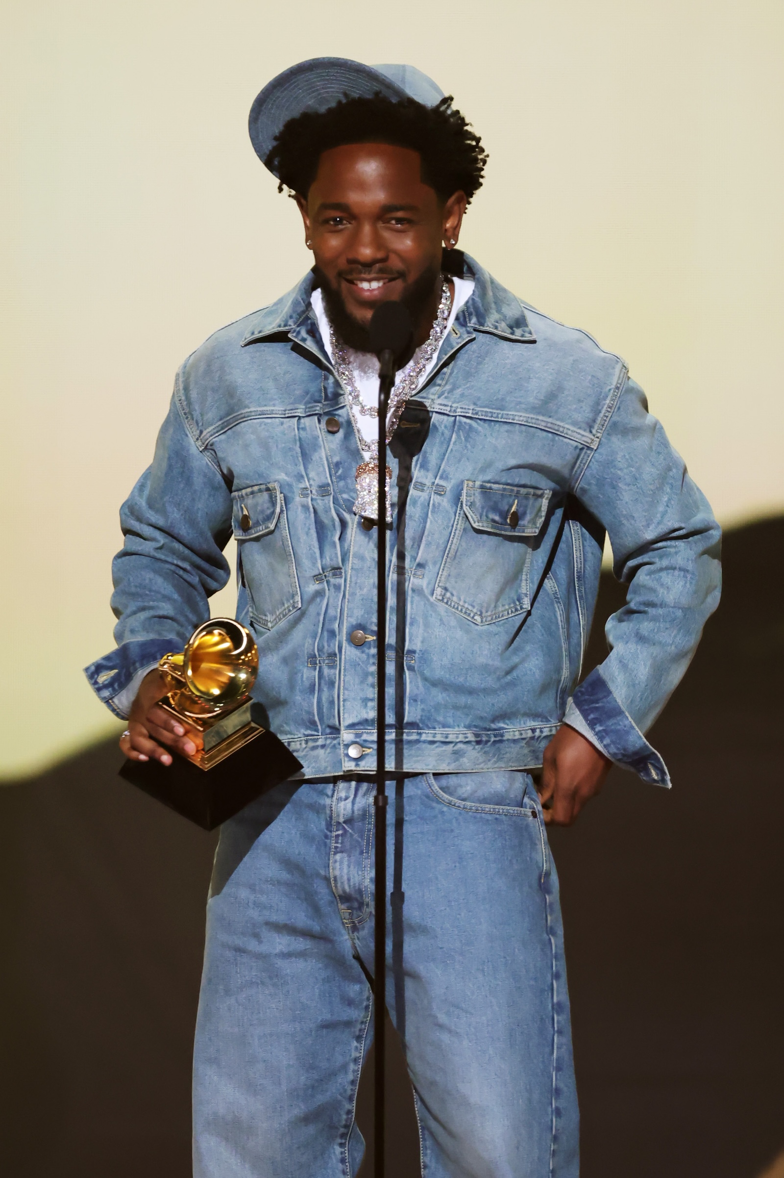 Kendrick Lamar Wore a Canadian Tuxedo to the 2025 GRAMMYs Kendrick Lamar wearing a Maison Margiela Canadian Tuxedo at the 67th GRAMMYs